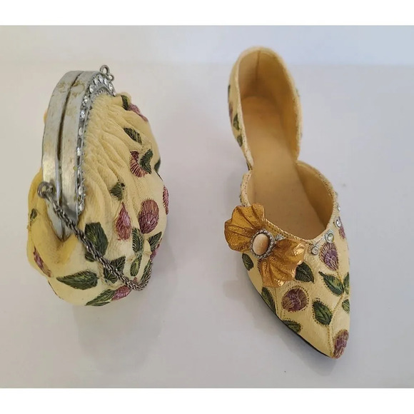 Vintage Miniature Nostalgia Decorative Handbag & Shoe Beige Floral, Knick Knack‎ - Picture 5 of 6